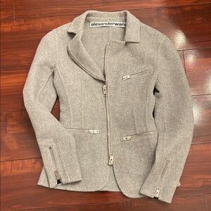 100% Authentic Alexander Wang Light Gray Zippered Blazer 100% wool